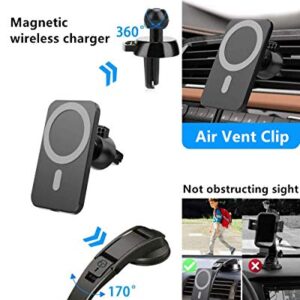 15W Magnetic Wireless Car Charger for iPhone 14/13/12/12 Pro/Pro Max/Mag-Safe Case, Qi Fast Charging Mag-Safe Car Charger Mount, Dashboard Air Vent Car Phone Holder Charger for iPhone 14/13/12 Series