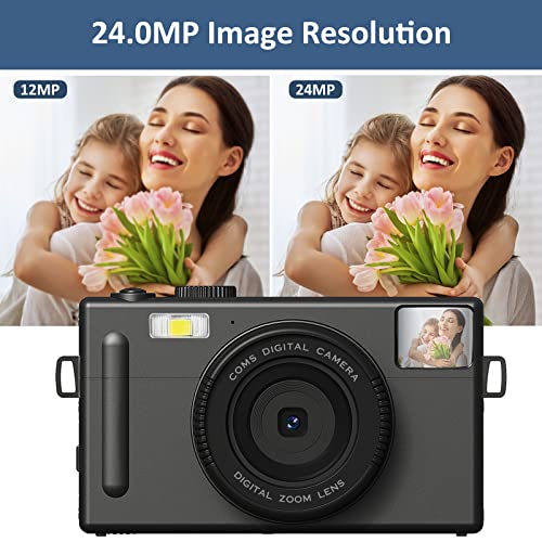 Kids Digital Camera, FHD 1080P 24MP Compact Camera, 1500mah Rechargeable Camera 3.0 inch Screen Photography Camera, Portable Camera for Children, Beginners, Boys & Girls