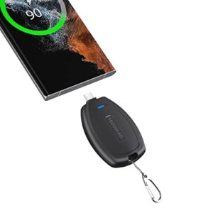 keychain portable charger for android, 1500mah ultra-compact small portable power emergency pod mini phone power bank, fast charging key ring cell phone charger for samsung, moto, lg, type-c android