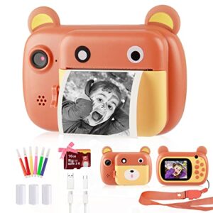 instant print camera for kids – updgrade selfie kids camera with zero ink | dual lens | 1080p hd | 2.4 inch | 1000 mah | 3 rolls print paper camera for girls boys age 3-12 birthday