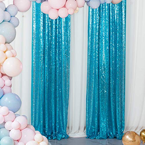 Sequin Curtains 2 Panels Turquoise 2FTx8FT Sequin Photo Backdrop Aqua Sequin Backdrop Curtain Pack of 2-1011E