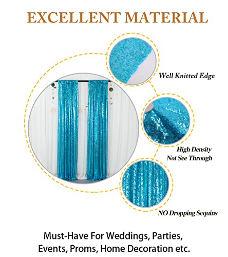 Sequin Curtains 2 Panels Turquoise 2FTx8FT Sequin Photo Backdrop Aqua Sequin Backdrop Curtain Pack of 2-1011E