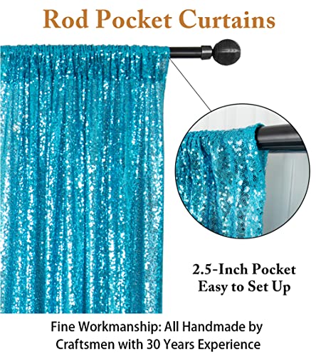 Sequin Curtains 2 Panels Turquoise 2FTx8FT Sequin Photo Backdrop Aqua Sequin Backdrop Curtain Pack of 2-1011E