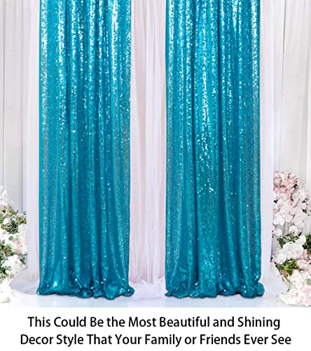 Sequin Curtains 2 Panels Turquoise 2FTx8FT Sequin Photo Backdrop Aqua Sequin Backdrop Curtain Pack of 2-1011E