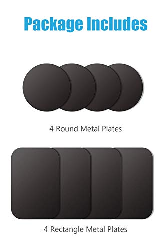 WixGear Metal Plates (8 Pack) with Adhesive for Magnetic Cradle-Less Mount - 4 Rectangle and 4 Round (Compatible with Magnetic Mounts) (Black)