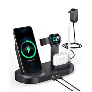 4 in 1 wireless charging station, getop fast charging dock stand with 2 usb ports for apple watch, airpods, cell phones, wireless charger compatible with iphone 12/11/11pro/xr/xs/x/max/8 plus/samsung