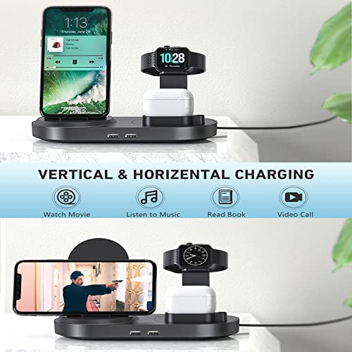 4 in 1 Wireless Charging Station, Getop Fast Charging Dock Stand with 2 USB Ports for Apple Watch, AirPods, Cell Phones, Wireless Charger Compatible with iPhone 12/11/11Pro/Xr/Xs/X/Max/8 Plus/Samsung