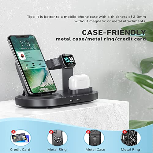 4 in 1 Wireless Charging Station, Getop Fast Charging Dock Stand with 2 USB Ports for Apple Watch, AirPods, Cell Phones, Wireless Charger Compatible with iPhone 12/11/11Pro/Xr/Xs/X/Max/8 Plus/Samsung