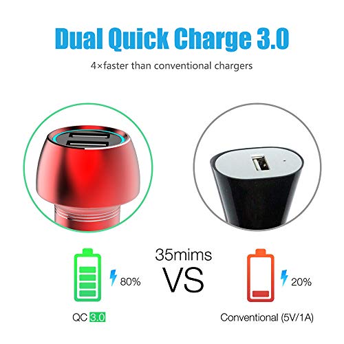 USB Car Charger,Coolfor 36W Dual Fast Car Charger Adapter Compatible with iPhone 11/Xs/Xs max/Xr/X/8/7/6/5,iPad Pro/Air/Mini/,Samsung Galaxy S10/S9/S9+/S8/S7,Note 9/Note8,LG,Pixel and More,Red