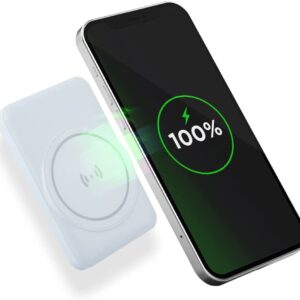 iJoy Magnetic Power Bank- 5000 MAH Portable Charger Power Bank Compatible with Magsafe– Wireless Charger with Lightning/USB/USB C Ports- Wireless Charger Power Bank and Magnetic Battery Pack