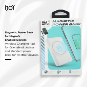 iJoy Magnetic Power Bank- 5000 MAH Portable Charger Power Bank Compatible with Magsafe– Wireless Charger with Lightning/USB/USB C Ports- Wireless Charger Power Bank and Magnetic Battery Pack