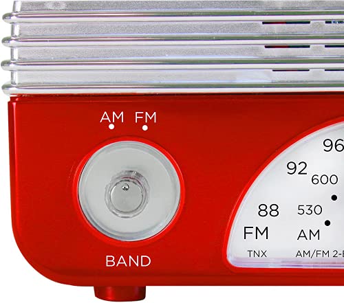 Northpoint AM/FM Portable Vintage Radio with Best Reception, Circa 1960's Design, 3" AA Battery Operated Radio, Tuning, Volume and On/Off Knob, Red and Silver