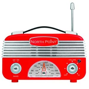 Northpoint AM/FM Portable Vintage Radio with Best Reception, Circa 1960's Design, 3" AA Battery Operated Radio, Tuning, Volume and On/Off Knob, Red and Silver