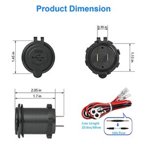 Quick Charge 3.0 Dual USB Charger Socket, Waterproof 12V/24V USB Outlet QC3.0 Fast Charger Socket with Touch Switch DIY Kit for Car, Golf Cart, Marine, Boat, RV, Motorcycle, Truck, etc (Blue)