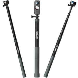 telesin g3 selfie stick pole long (upgraded 118″/3m), invisible carbon fiber lightweight extension waterproof underwater diving monopod for gopro max mini hero 11 10 9 8 7, insta360, dji action, akaso