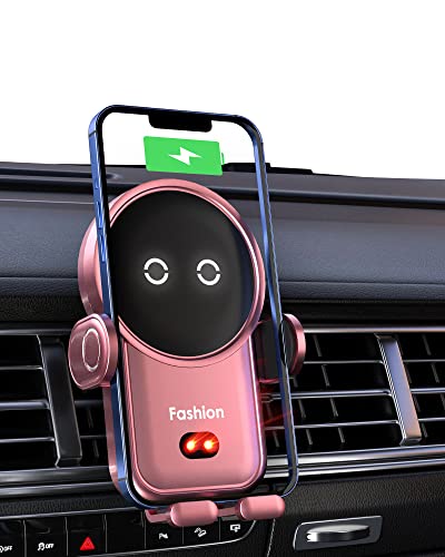 Wireless Car Charger iPhone with Vent Clip,15W Fast Charging Kharly Car Phone Charger Holder,Smart Sensor Auto-Clamping Fashion Phone Holder Mount for Car for iPhone 14 Pro/13 Samsung etc