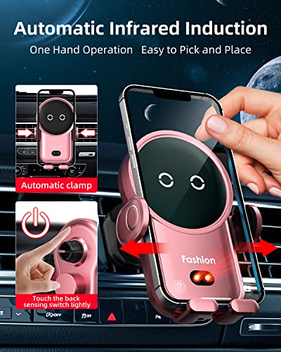 Wireless Car Charger iPhone with Vent Clip,15W Fast Charging Kharly Car Phone Charger Holder,Smart Sensor Auto-Clamping Fashion Phone Holder Mount for Car for iPhone 14 Pro/13 Samsung etc