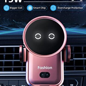 Wireless Car Charger iPhone with Vent Clip,15W Fast Charging Kharly Car Phone Charger Holder,Smart Sensor Auto-Clamping Fashion Phone Holder Mount for Car for iPhone 14 Pro/13 Samsung etc