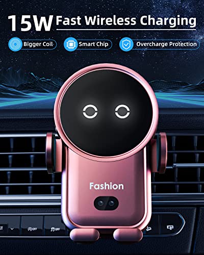 Wireless Car Charger iPhone with Vent Clip,15W Fast Charging Kharly Car Phone Charger Holder,Smart Sensor Auto-Clamping Fashion Phone Holder Mount for Car for iPhone 14 Pro/13 Samsung etc