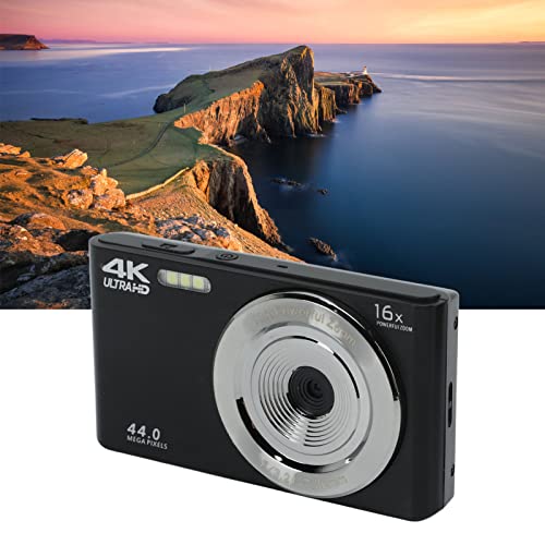 DAUERHAFT 16X Digital Zoom Camera, Built in Fill Light Mini Size 2.8in Screen 44MP Easy to Use Shock Proof 4K HD Camera for Recording(Black)