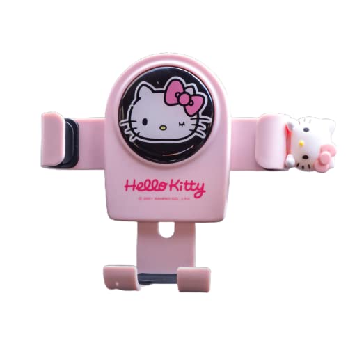 MicroMall Kawaii Hello Kitty Pink Air Vent Car Mount, Hands Free Cell Phone Holder for Car, Clamp Cradle, Compatible with All iPhone Android Smartphone