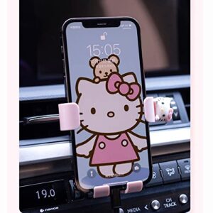 MicroMall Kawaii Hello Kitty Pink Air Vent Car Mount, Hands Free Cell Phone Holder for Car, Clamp Cradle, Compatible with All iPhone Android Smartphone