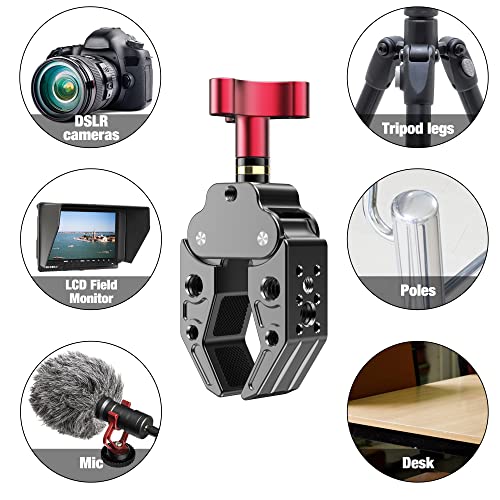 Super Clamp with 1/4&3/8 Standard Stud for Photo Video Studio, Photography Camera Crab Clamp for Camera, Lighting,DSLR Camera Rig, LED Lights, Flash Light, LCD Field Monitor,Mic