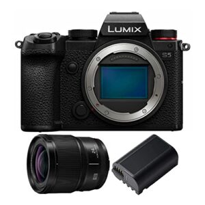 panasonic lumix s5 4k mirrorless full-frame l-mount camera (body only) with panasonic lumix s 24mm f/1.8 lens and dmw-blk22 battery bundle (3 items)