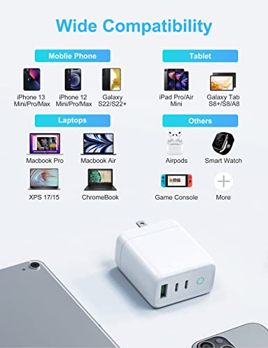 USB C Wall Charger, 65W 3-Port GaN Charger, PPS PD3.0 Fast Charging Block Foldable, Hurple 65W USB C Charger for MacBook Air Pro, iPhone 13, Galaxy S22, Note 20, iPad Pro, Airpods, Watch and More