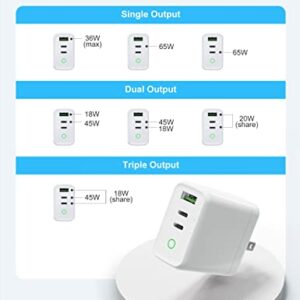 USB C Wall Charger, 65W 3-Port GaN Charger, PPS PD3.0 Fast Charging Block Foldable, Hurple 65W USB C Charger for MacBook Air Pro, iPhone 13, Galaxy S22, Note 20, iPad Pro, Airpods, Watch and More