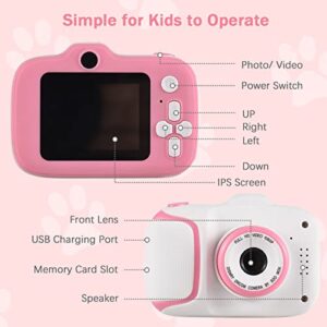 Wennzy Mini Cartoon Kids Digital Camera 1080P Digital Video Camera for Kids 2.0 Inch IPS Screen 4X Zoom Built-in Battery Cute Photo Frames Interesting Games with Neck Strap