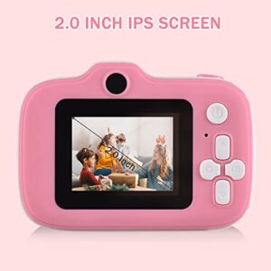 Wennzy Mini Cartoon Kids Digital Camera 1080P Digital Video Camera for Kids 2.0 Inch IPS Screen 4X Zoom Built-in Battery Cute Photo Frames Interesting Games with Neck Strap