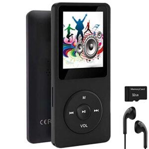 mp3 player 32gb, imkavery music player for kids with earphone and lanyard, built-in speaker/photo/video play/fm radio/voice recorder/e-book reader, supports up to 128gb, black