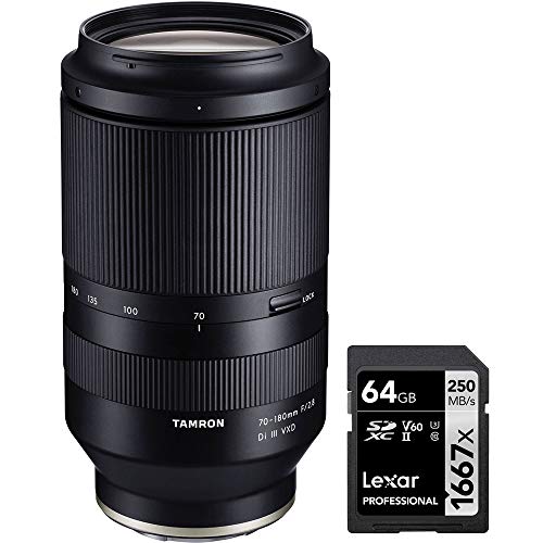 Tamron AFA056S-700 70-180mm F2.8 Di III VXD Lens A056 for Full Frame & APS-C Sony Mirrorless Camera Bundle with Lexar Professional SDHC/SDXC 1667x UHS-II 64GB Memory Card