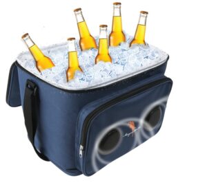 margaritaville cooler bluetooth speaker, wireless & portable speaker with ice chest, 12 can & bottle capacity, 33 foot range & 5 hours of playtime, navy