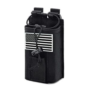 Molle Radio Pouch Radio Holster Tactical Radio Holder Duty Belt Accessories Military Heavy Duty Radio Bag for Two Ways Walkie Talkies Adjustable Storage with 1 Pack Patch (Black-White Flag)