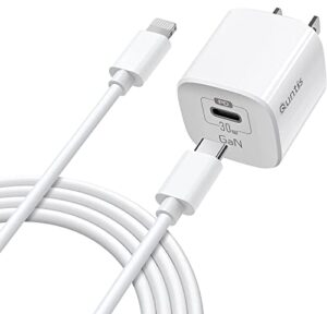 ipad charger fast charging [mfi certified], quntis 30w gan quick charger for iphone ipad with 6.6ft usb c to lightning cable compatible for ipad pro/ipad air/iphone 14/14 pro/14 pro max/13/12/11/xs