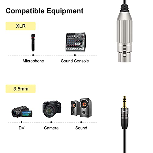 J&D XLR to 3.5mm Microphone Cable, PVC Shelled XLR Female to 3.5mm 1/8 inch TRS Male Balanced Cable XLR to TRS 1/8 inch Adapter for DSLR Camera, Computer Sound Card, 3 Feet