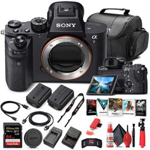 sony alpha a7r ii mirrorless digital camera (body only) (ilce7rm2/b) + 64gb memory card + corel photo software + case + external charger + npf-w50 battery + card reader + hdmi cable + more (renewed)