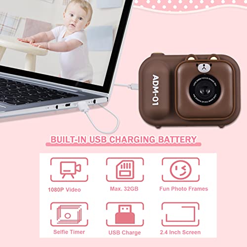 Andoer 1080P Kids Digital Camera Mini Video Camera for Kids 48MP 2.4 Inch IPS Screen Dual Lens Built-in Battery with 32GB Memory Card & Card Reader & Desktop Tripod Birthday for Kids