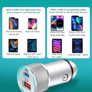 LUOSIKE 20W USB C Fast Car Charger for iPhone 14/13 /12 / Pro Max/Mini /11 /XS/XR/X /8, iPad, AirPods (Dual Port Power Delivery PD Car Adapter with MFi Certified USB C to Lightning Cable 3FT)