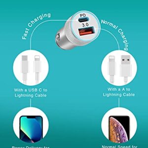 LUOSIKE 20W USB C Fast Car Charger for iPhone 14/13 /12 / Pro Max/Mini /11 /XS/XR/X /8, iPad, AirPods (Dual Port Power Delivery PD Car Adapter with MFi Certified USB C to Lightning Cable 3FT)