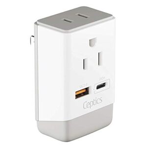 ceptics japan, philippines power travel plug adapter, qc 3.0 & pd, safe dual usb & usb-c – 2 usa socket compact & powerful – usa 3 pin polarized to 2 prong unpolarized – type a – ap-6 fast charging