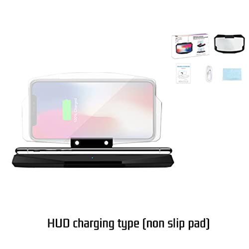 HUD Head Display Mobile Holder HUD Car Navigation Projector, Head Up Display Qi Intelligent Induction Wireless Fast Charging, Cell Phone Holder Compatible with Android and iOS