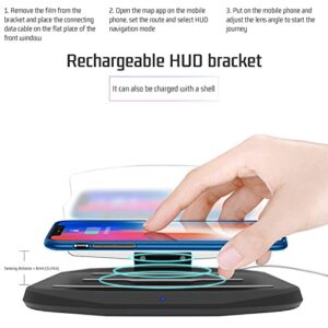 HUD Head Display Mobile Holder HUD Car Navigation Projector, Head Up Display Qi Intelligent Induction Wireless Fast Charging, Cell Phone Holder Compatible with Android and iOS