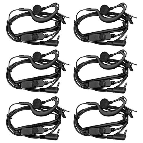 Retevis Volume Adjustable Earhook Two Way Radio Earpiece with Mic, Coil Tube, Compatible RT22 RT21 H-777 RT68 RT22S RB29 pxton Kenwood 2 Way Radios, 2 Pin Walkie Talkie Earpiece(6 Pack)