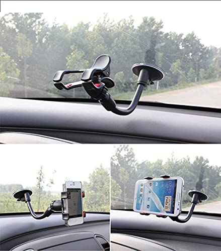 TECOTEC Suction Cup Phone Holder for Car Windshield & Dash, Extra 3M Adhesive Mounting Disk 8" Flexible Gooseneck Arm with Double Clip Mount Multi Purpose Use for Cellphones/GPS/Antenna/Dash Cam etc