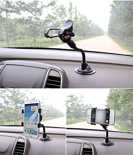 TECOTEC Suction Cup Phone Holder for Car Windshield & Dash, Extra 3M Adhesive Mounting Disk 8" Flexible Gooseneck Arm with Double Clip Mount Multi Purpose Use for Cellphones/GPS/Antenna/Dash Cam etc