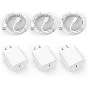 3 pack iphone 14 13 12 11 fast charger, [apple mfi certified] 20w iphone usb c charger block with 6ft usb c to lightning cable for iphone 14/14 pro/14 pro max/14 plus/13 12 11 pro max/xs/xr/x/8, ipad