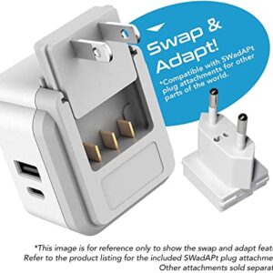 Ceptics Brazil Power Plug Adapter Travel Set, 20W PD & QC, Safe Dual USB & USB-C 3.1A - 2 USA Socket - Compact & Powerful - Also Use in Peru, Chile - Includes Type C, Type N Swadapt Attachments